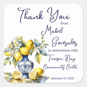 Adesivo Quadrado Azulejos azuis italianos limões favores de casamen