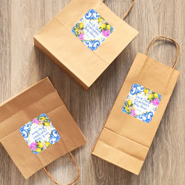 Adesivo Quadrado Azulejos azuis limão chá de fraldas Bougainvillea 