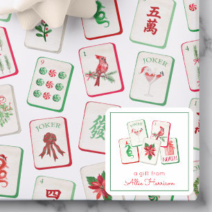 Adesivo Quadrado Azulejos de Natal Mahjong em Aquarela Enclausurado