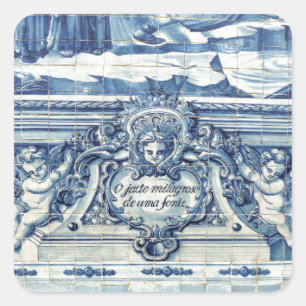 Adesivo Quadrado Azulejos de paredes brancas e azuis portuguesas co