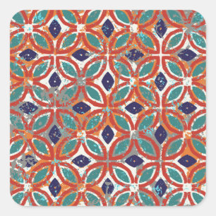 Adesivo Quadrado Azulejos geométricos: origem étnica vintage.