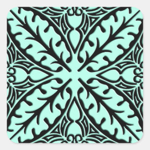 Adesivo Quadrado Azulejos marroquinos - aqua azul e preto