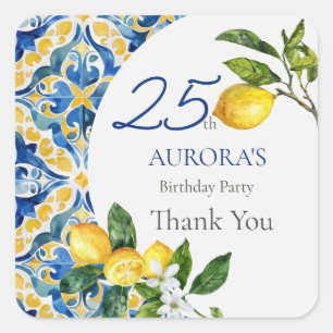 Adesivo Quadrado Azulejos mediterrânicos Lemon 25 Birthday