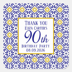 Adesivo Quadrado Azulejos Portugueses 90 Azul Aniversário Mediterrâ