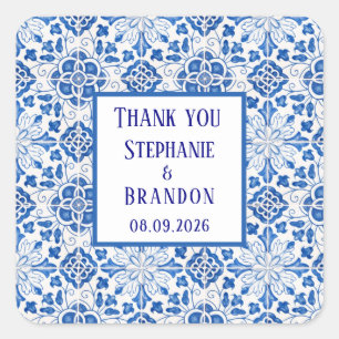 Adesivo Quadrado Azulejos Portugueses Casamento Azul Mediterrâneo