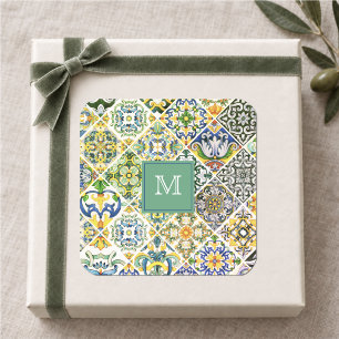 Adesivo Quadrado Azulejos verdes mediterrâneos sicilianos elegantes