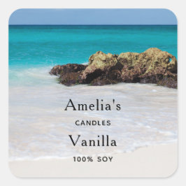 Adesivo Quadrado Azure Ocean Sandy Beach Photo Candle Business