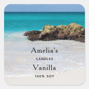 Adesivo Quadrado Azure Ocean Sandy Beach Photo Candle Business