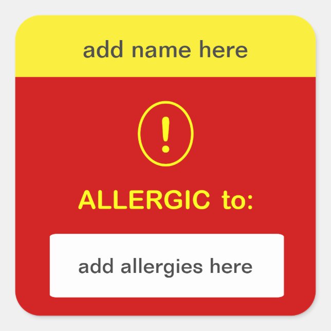 Adesivo Quadrado b3 - PERSONALIZAR ESTE ~ Adicionar Nome + Alergia. (Frente)