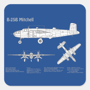 Adesivo Quadrado B-25B Mitchell Doolittle - Airplane Blueprint ABD