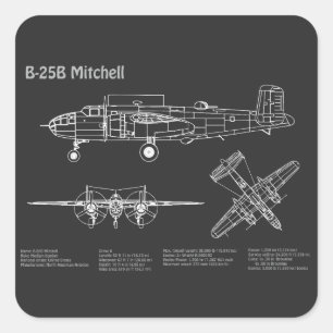 Adesivo Quadrado B-25B Mitchell Doolittle - PD de avião Blueprint