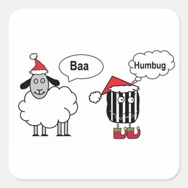 Adesivo Quadrado Baa Humbug Engraçado Cartoon de Ovelha de Natal (Frente)