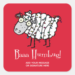 Adesivo Quadrado Baaa Bah Humbug Sheep Personalizado Natal