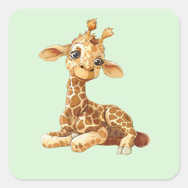 Adesivo Quadrado Baby Animal Cute Sweet Giraffe Cartoon Modern (Frente)