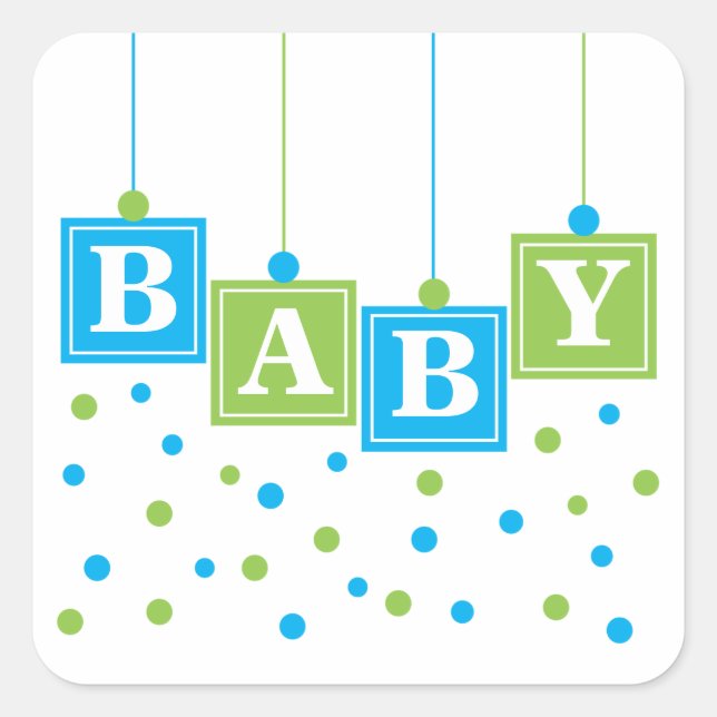 Adesivo Quadrado BABY Blocks Blue Green Boy Sticker (Frente)
