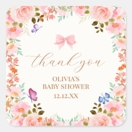 Adesivo Quadrado Baby Bloom Floral Butterfly Chá de fraldas Obrigad