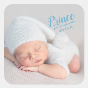 Adesivo Quadrado Baby Boy Blue Script Foto Birt Keepsasasak