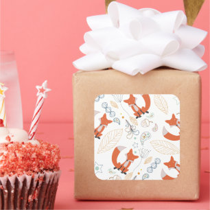 Adesivo Quadrado Baby Boy Woodland Cria Fox Acorns Chá de fraldas
