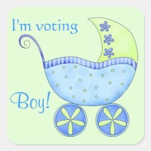 Adesivo Quadrado Baby Buggy Voting Boy Gender Reveed Party