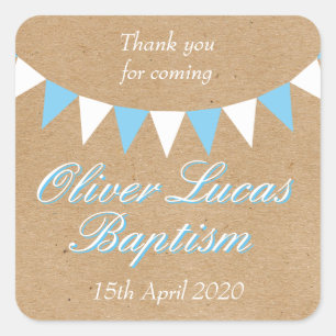 Adesivo Quadrado Baby Bunting Blue Baptism Christening Favor