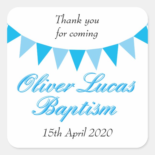 Adesivo Quadrado Baby Bunting Blue Baptism Christening Favor (Frente)