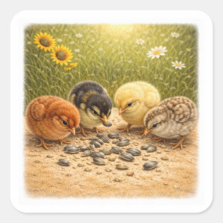 Adesivo Quadrado Baby Chicks Eating Sunflower Seeds – Cozy Farm Ill