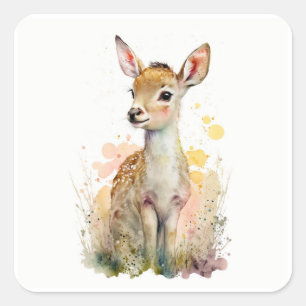 Adesivo Quadrado Baby Deer   Fawn   Woodland Animal Art Sticker