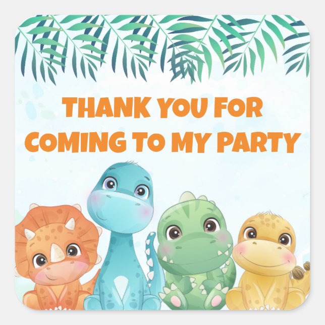 Adesivo Quadrado Baby Dinosaur Party Favor Stickers (Frente)