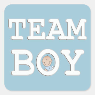 Adesivo Quadrado Baby Gender Revement Party Sticker, Team Boy