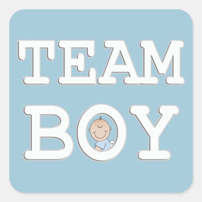 Adesivo Quadrado Baby Gender Revement Party Sticker, Team Boy (Frente)