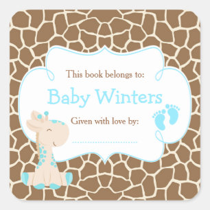 Adesivo Quadrado Baby Giraffe Blue Chá Bookplate