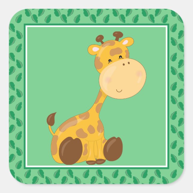 Adesivo Quadrado Baby Giraffe | Parte Safari Animal (Frente)