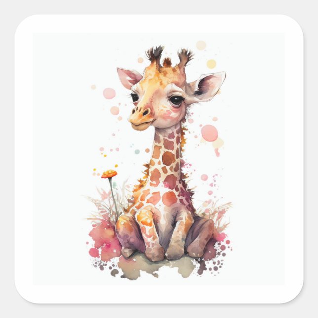 Adesivo Quadrado Baby Giraffe Square Sticker (Frente)