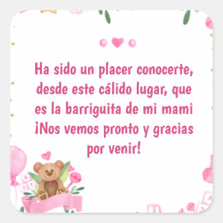 Adesivo Quadrado Baby Girl Coming Bear Baby Shower Pink