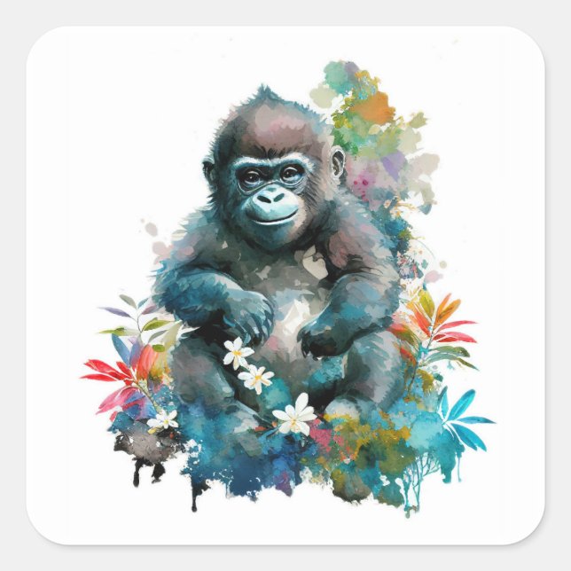Adesivo Quadrado Baby Gorilla Square Sticker (Frente)