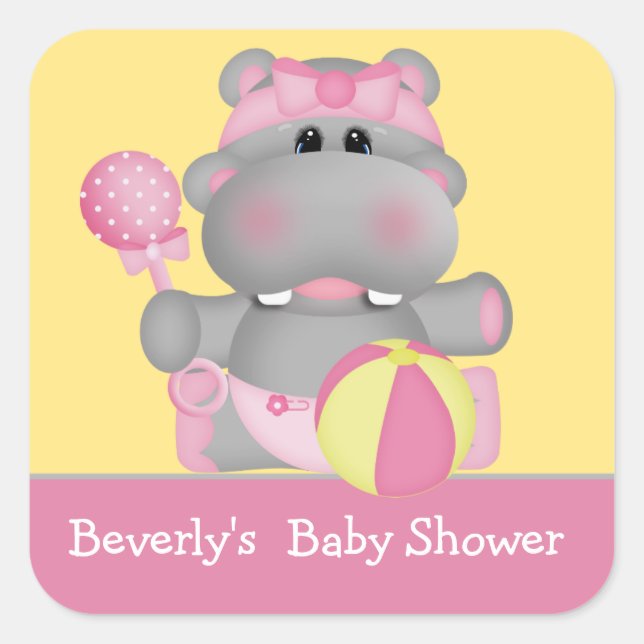 Adesivo Quadrado Baby Hippo Chá de fraldas Sticker (Frente)