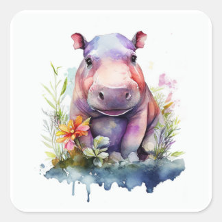 Adesivo Quadrado Baby Hippo Square Sticker