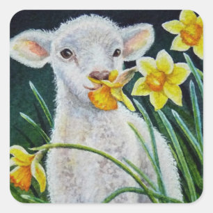 Adesivo Quadrado Baby Lamb e Primavera Daffodils