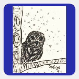 Adesivo Quadrado Baby Owl Basking na Noite