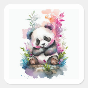 Adesivo Quadrado Baby Panda Bear Square Sticker