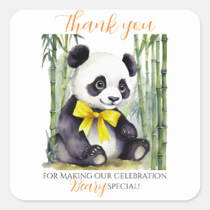 Adesivo Quadrado Baby Panda Bear Unisex Chá de fraldas Obrigado