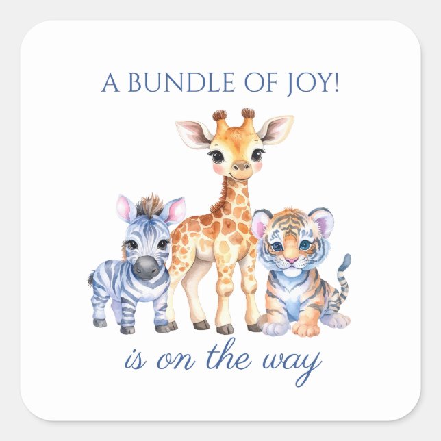 Adesivo Quadrado Baby Zebra Giraffe e Tiger (Frente)