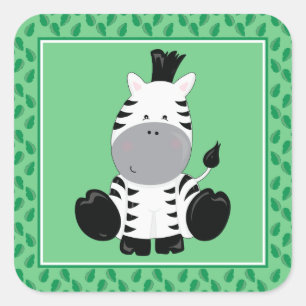 Adesivo Quadrado Baby Zebra   Parte Safari Animal