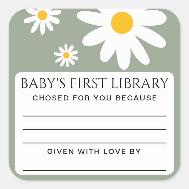 Adesivo Quadrado Baby's first Library Baby Shower  (Frente)