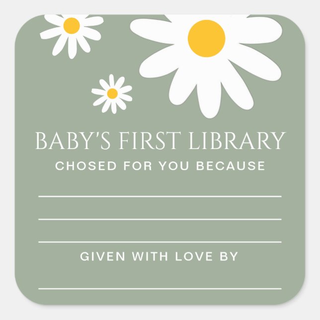 Adesivo Quadrado Baby's first Library Baby Shower  (Frente)