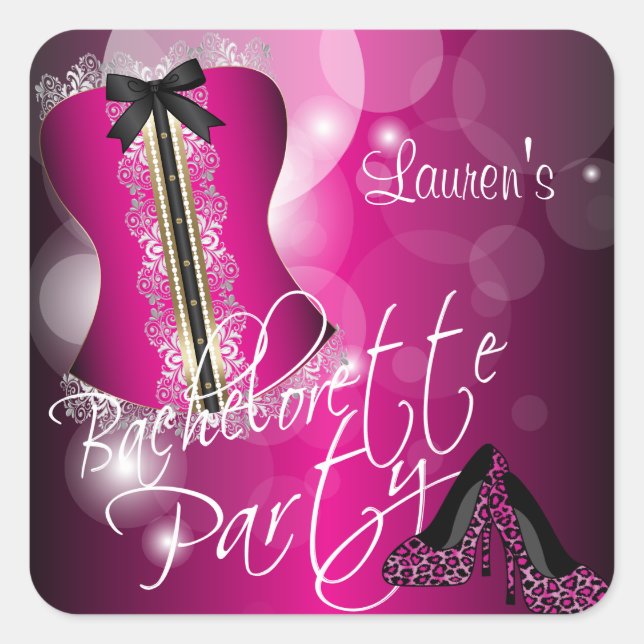 Adesivo Quadrado Bachelorette de lingerie | Rosa Quente (Frente)