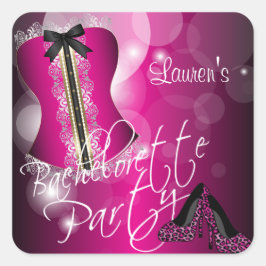 Adesivo Quadrado Bachelorette de lingerie | Rosa Quente