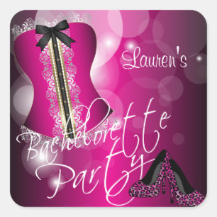 Adesivo Quadrado Bachelorette de lingerie   Rosa Quente