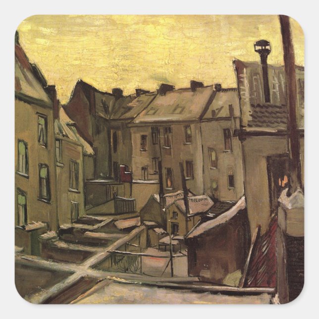 Adesivo Quadrado Backyards of Old Houses de Vincent van Gogh (Frente)