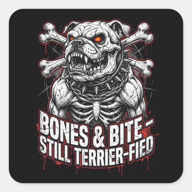 Adesivo Quadrado Badass Skeleton Bulldog Gothic (Frente)